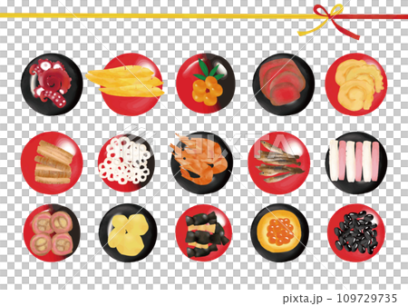 水彩風 お正月 おせち料理(小皿) 水彩風 お正月 おせち料理(小皿) 109729735