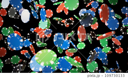 大量のポーカーチップ。降るチップ 109730133