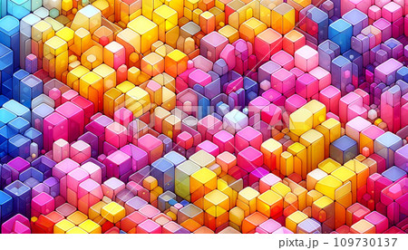 カラフルな立方体群像の俯瞰図-Generative AI カラフルな立方体群像の俯瞰図-Generative AI 109730137