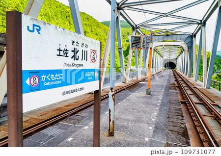 土讃線 土佐北川駅　～鉄橋上の駅～ 109731077
