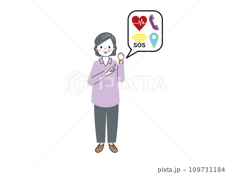 高齢者とウマーとウォッチ　スマートウォッチをつけたおばあさん 109731184