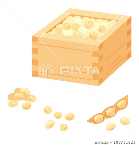 サヤ付きの大豆と升に入った大豆 109731823