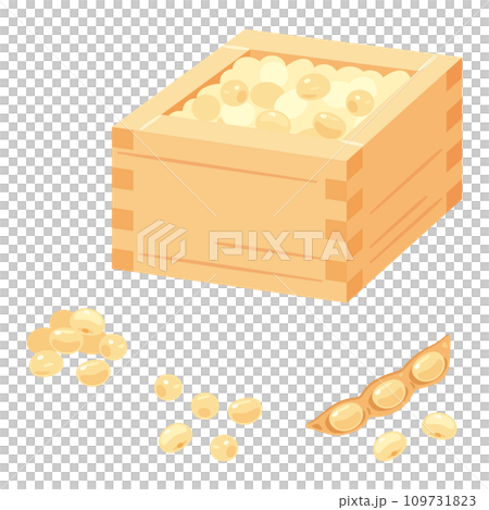 サヤ付きの大豆と升に入った大豆 109731823