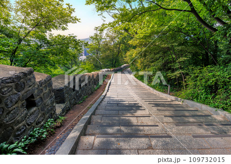 The stairs leading to N-Seoul Tower, a must-visit tourist destination for travelers in Seoul, South Korea The stairs leading to N-Seoul Tower, a must-visit tourist destination for travelers in Seoul, South Korea 109732015
