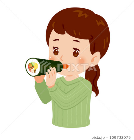 恵方巻きを食べる女性　上半身 109732079