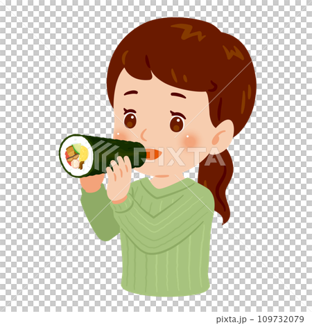 Woman eating ehomaki, upper body 109732079