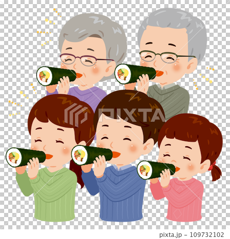 Smiling family eating ehomaki 2 upper body 109732102
