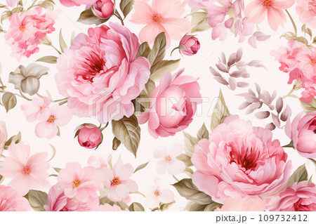 咲き乱れる花々のイラスト素材　AI画像 109732412