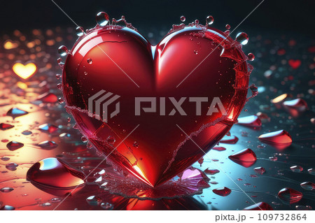 Broken glass glowing ruby heart on dark background. Broken glass glowing ruby heart on dark background. 109732864