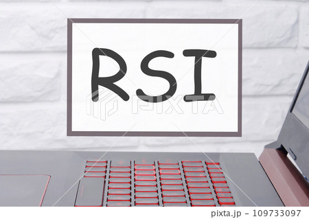 RSI Relative Strength Index an inscription on a magnetic board hanging on a brick wall 109733097