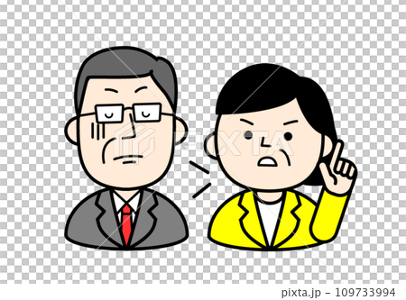 Simple character illustration: A male lawmaker being questioned by a female lawmaker 109733994