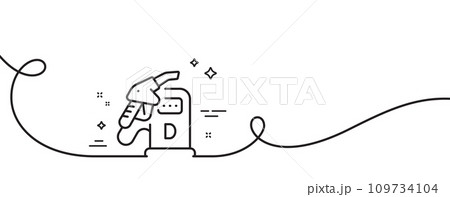 Diesel station line icon. Continuous one line with curl. Filling station sign. DD fuel symbol. Diesel station single outline ribbon. Loop curve pattern. Vector 109734104