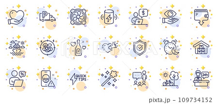 Outline set of Stress, Love champagne and Magic wand line icons for web app. Include Approved shield, Quickstart guide, Online discounts pictogram icons. Health eye, Reception desk. Vector Outline set of Stress, Love champagne and Magic wand line icons for web app. Include Approved shield, Quickstart guide, Online discounts pictogram icons. Health eye, Reception desk. Vector 109734152
