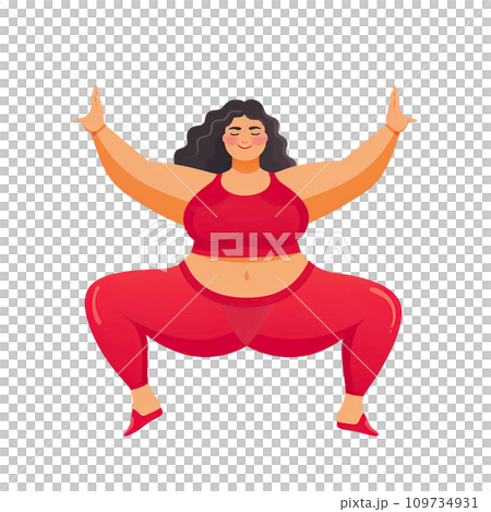 flat illustration of a plus size girl doing exercises. lifestyle, yoga exercises. modern style cartoon flat illustration of a plus size girl doing exercises. lifestyle, yoga exercises. modern style cartoon 109734931