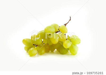 Bunch of organic green grapes isolated on white background. 109735201