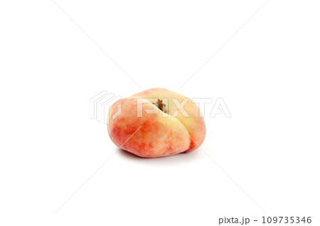 Saturn peach or flat peach isolated on white background with clipping path.. Saturn peach or flat peach isolated on white background with clipping path.. 109735346