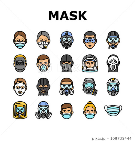 mask virus face safety icons set vector mask virus face safety icons set vector 109735444