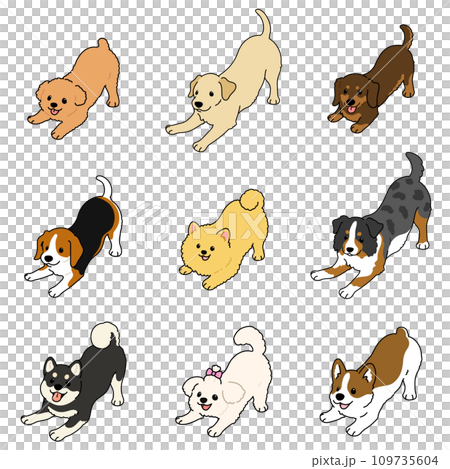 遊びに誘うシンプルで可愛い犬の手描きのイラストセットB 主線あり 遊びに誘うシンプルで可愛い犬の手描きのイラストセットB 主線あり 109735604