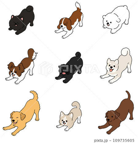 遊びに誘うシンプルで可愛い犬の手描きのイラストセットC 主線あり 遊びに誘うシンプルで可愛い犬の手描きのイラストセットC 主線あり 109735605
