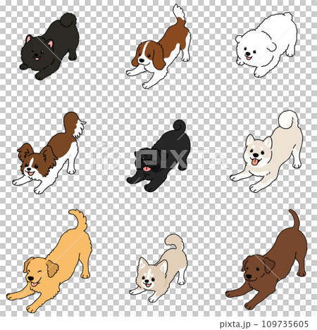 遊びに誘うシンプルで可愛い犬の手描きのイラストセットC 主線あり 遊びに誘うシンプルで可愛い犬の手描きのイラストセットC 主線あり 109735605