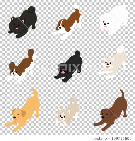 遊びに誘うシンプルで可愛い犬の手描きのイラストセットC 主線なし 遊びに誘うシンプルで可愛い犬の手描きのイラストセットC 主線なし 109735606