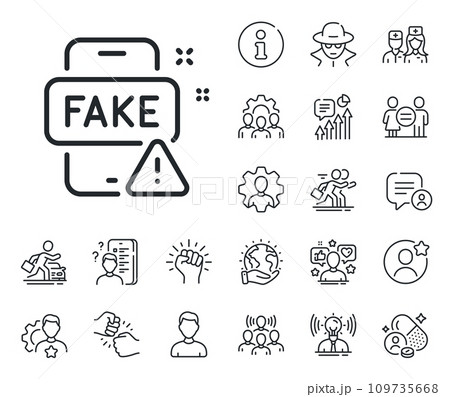 Web propaganda sign. Specialist, doctor and job competition outline icons. Fake news line icon. Wrong truth symbol. Fake news line sign. Avatar placeholder, spy headshot icon. Strike leader. Vector 109735668