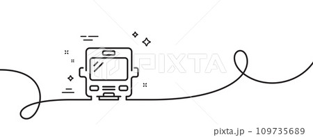 Bus transport line icon. Continuous one line with curl. Transportation sign. Tourism or public vehicle symbol. Bus single outline ribbon. Loop curve pattern. Vector 109735689