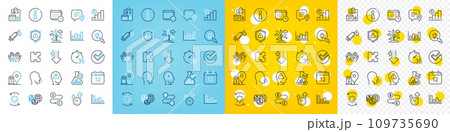 Vector icons set of Attention, Histogram and Sun protection line icons pack for web with Money transfer, Info, Energy outline icon. Chemistry lab, Time management, Puzzle pictogram. Vector 109735690