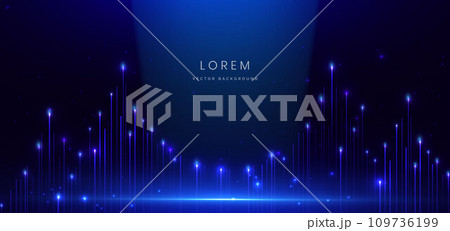 Abstract elegant blue glowing line with lighting effect sparkle on black background. Template premium award design. 109736199