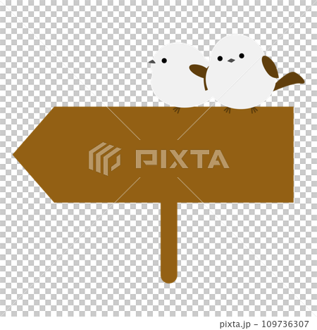 Left-pointing arrow sign and two long-tailed moths 109736307