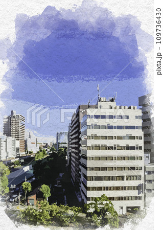 水彩画風 横浜 桜木町 桜川橋南交差点周辺 神奈川県横浜市 水彩画風 横浜 桜木町 桜川橋南交差点周辺 神奈川県横浜市 109736430