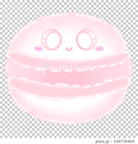 Cute Pink Macaron Mascot Character Kawaii Cartoon illustration French Dessert Cute Dessert 109736464