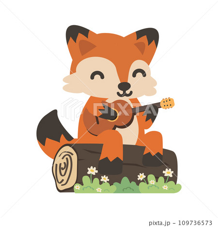 Red fox with guitar cartoon Red fox with guitar cartoon 109736573