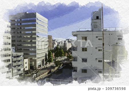 水彩画風　横浜　桜木町　都橋周辺　神奈川県横浜市 109736598