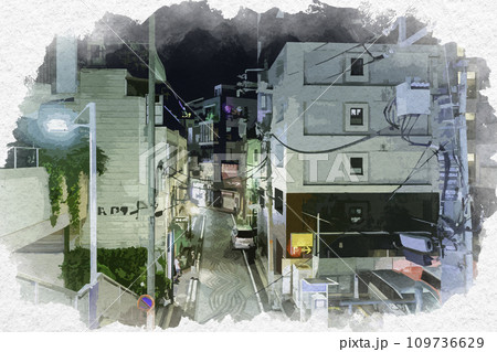 水彩画風　横浜　桜木町　野毛小路　神奈川県横浜市 109736629