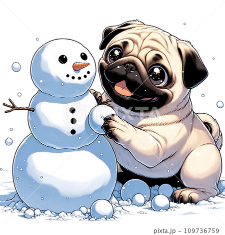 雪の中で遊ぶパグ 雪の中で遊ぶパグ 109736759
