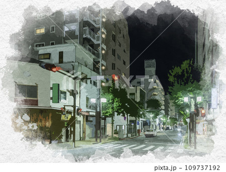 水彩画 神奈川県庁 水彩画風 横浜 桜木町 野毛本通り 都橋交差点 神奈川県横浜市の