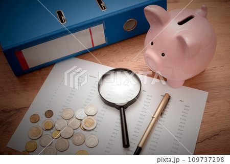 Finance concept with piggy bank and calculator 109737298