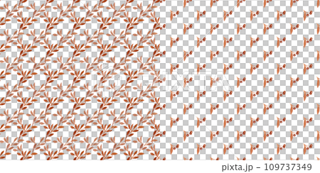 A pair of companion templates. Watercolor twigs in burnt umber color. Floral seamless patterns A pair of companion templates. Watercolor twigs in burnt umber color. Floral seamless patterns 109737349