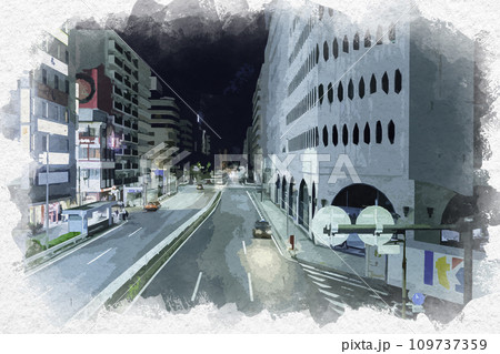 水彩画風　横浜　桜木町駅　ぴおシティ　新横浜通り　神奈川県横浜市 109737359