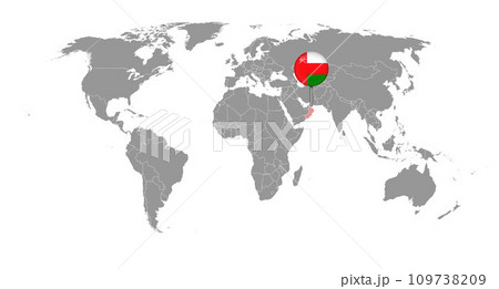 Pin map with Oman flag on world map. Vector illustration. 109738209