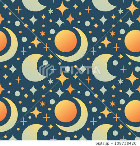 Solar Eclipse seamless pattern in flat cartoon style for kids education at school, stickers, scrapbooking, nursery room 109738420
