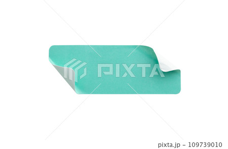 Blank blue paper sticker label isolated on white background Blank blue paper sticker label isolated on white background 109739010