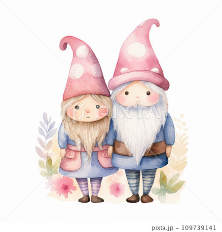 Watercolor Christmas gnomes. Hand painted illustration isolated on white background Watercolor Christmas gnomes. Hand painted illustration isolated on white background 109739141