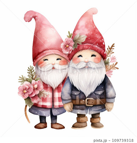 Watercolor Christmas gnomes. Hand painted illustration isolated on white background 109739318
