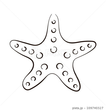 Starfish logo in line art style. Undersea sketch of seashell for icon in outline sketch style. Vector illustration isolated on a white background. Starfish logo in line art style. Undersea sketch of seashell for icon in outline sketch style. Vector illustration isolated on a white background. 109740327