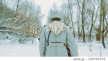 Historical Reenactment of Civil War. Men Dressed As White Guard Historical Reenactment of Civil War. Men Dressed As White Guard 109740344