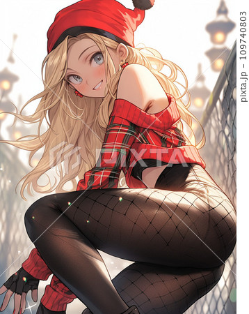 サンタ衣装で座る女性 109740803