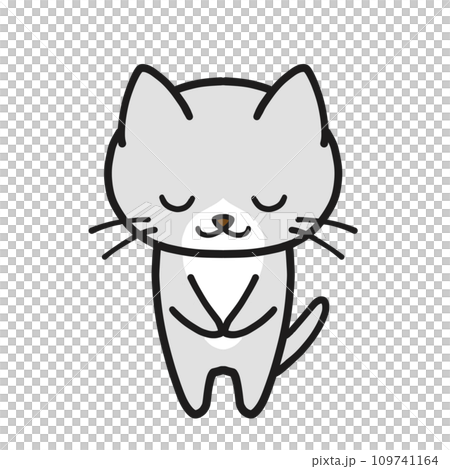 手を重ねてお辞儀するハチワレグレー猫 109741164