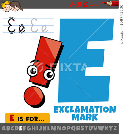letter E from alphabet with exclamation mark character letter E from alphabet with exclamation mark character 109741330